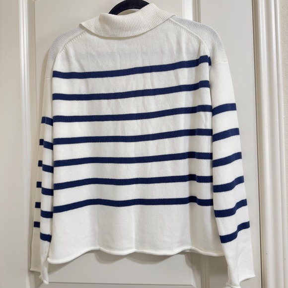 ANA A New Approach Women's Striped Lace Up Navy Collared Pullover Sweater Size M - Picture 5 of 7